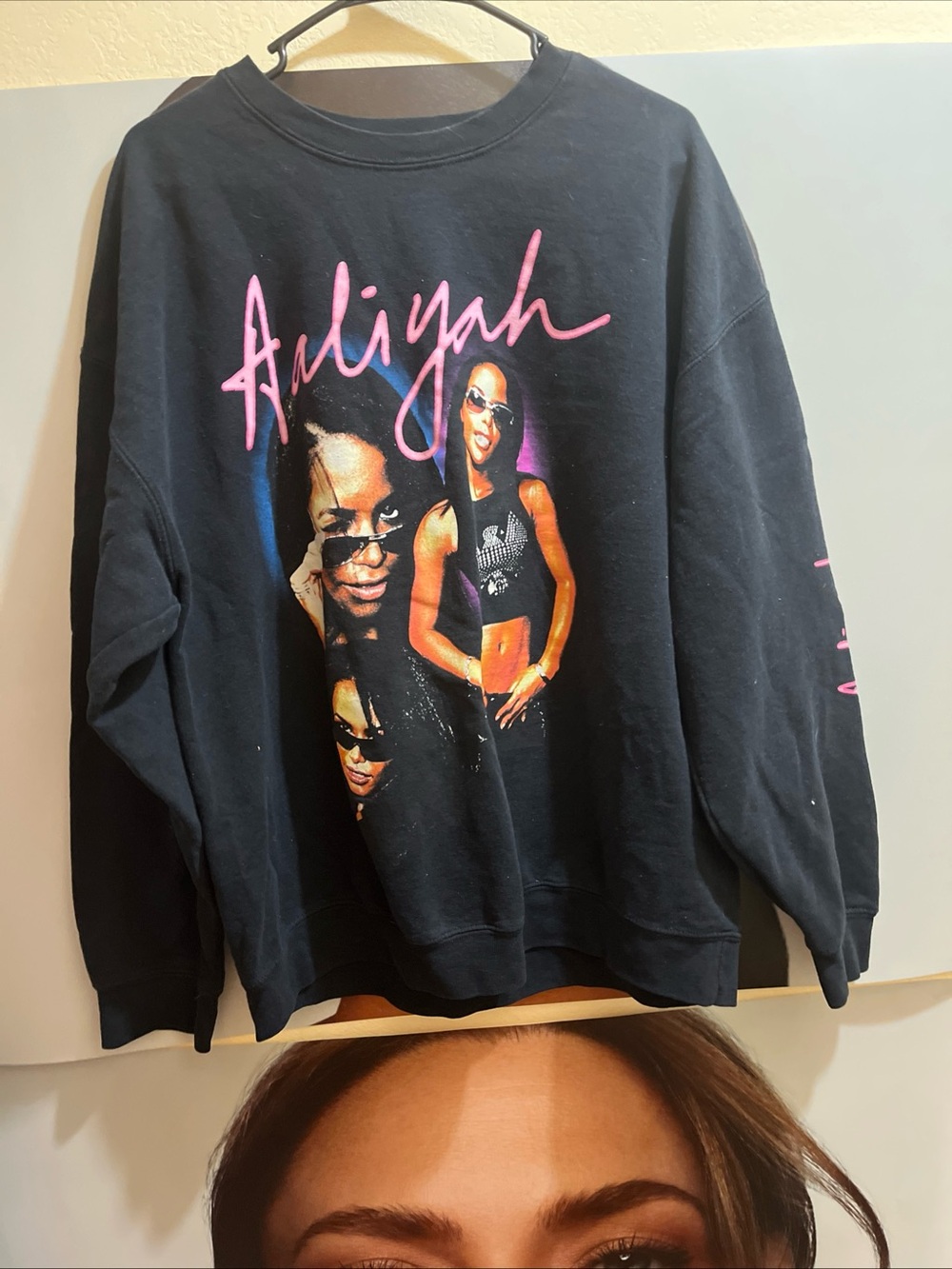 lululemon athletica Black Crewneck Sweater with Pink Graphic